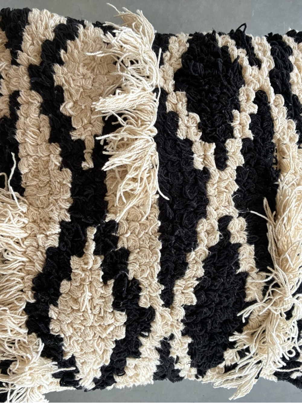 Black and Cream Textured Fringe Accent Pillow - Home Accents